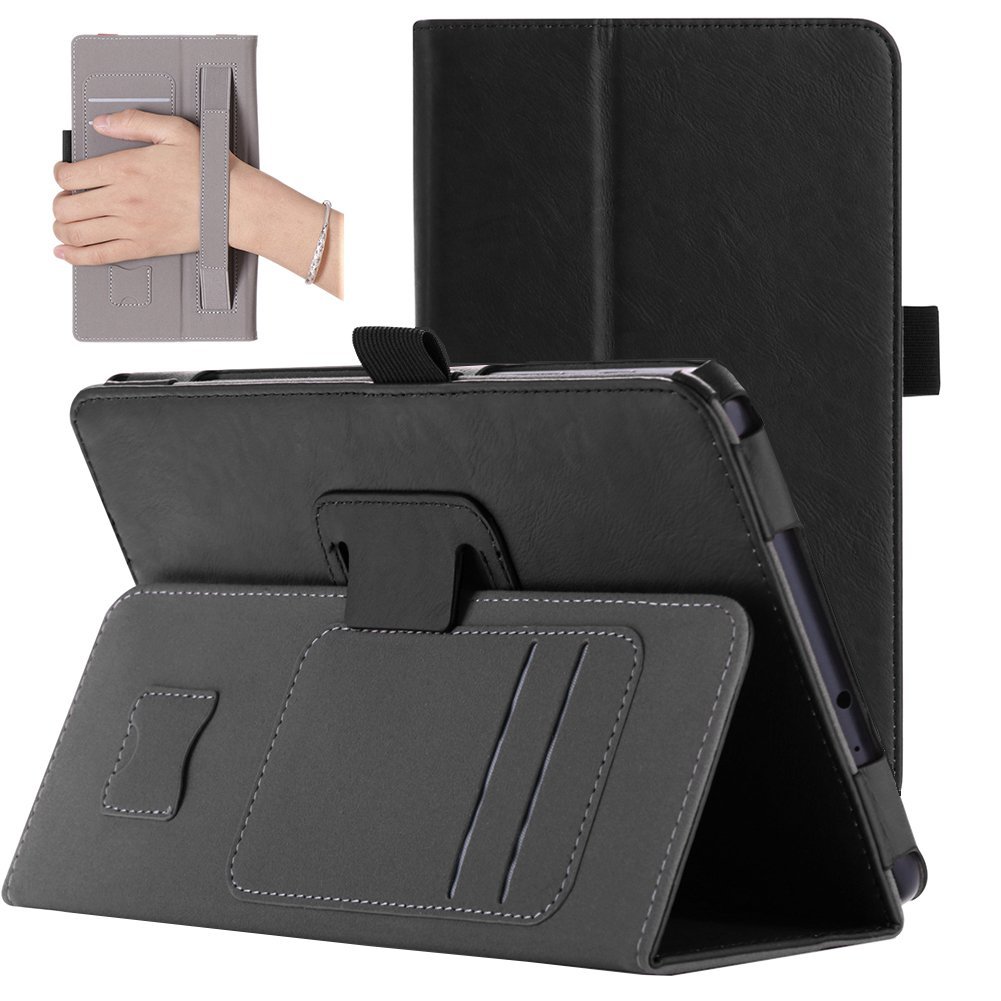 Galaxy Tab A2 S 8.0 Funda,Tab A 8.0 2017 Funda,ISIN Folio Funda Case Cover Carcasa con Stand Función para Samsung Galaxy Tab A 8.0 2017 / Tab A2 S 8.0 SM-T380 SM-T385 ( No apto para Tab A 8.0 2015) con Correa para la Mano,Soporte para lápiz táctil y Ranuras para Tarjetas (Negro)