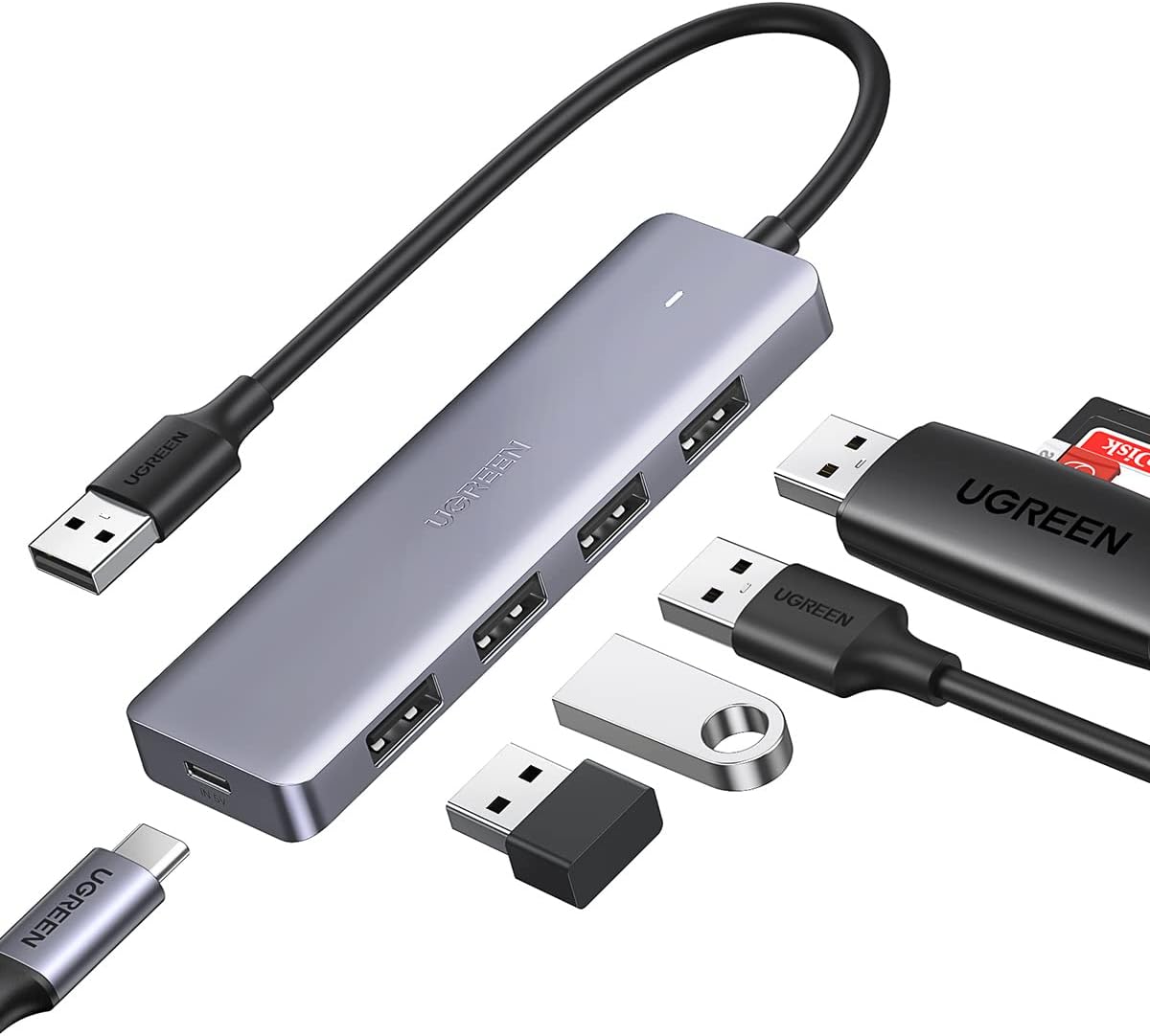 UGREEN Hub USB 3.0, Adaptador de USB 3.0 4 Puertos SuperSpeed 5Gbps Compatible con Macbook, Macbook Pro, PC, Portátil, PS4, PS5, Xbox, Memoria USB, Ratón, Teclado