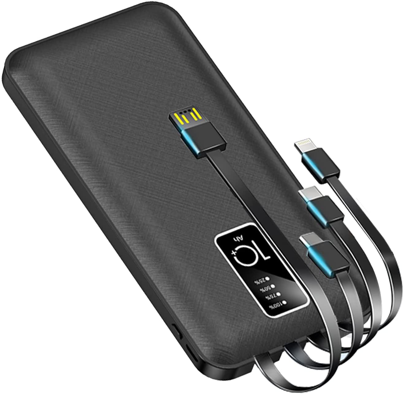 Cargador portátil Power Bank 13800 mAh Carga rápida Batería Externa Incorporada 4 Cables Paquete de Batería con Indicador LCD