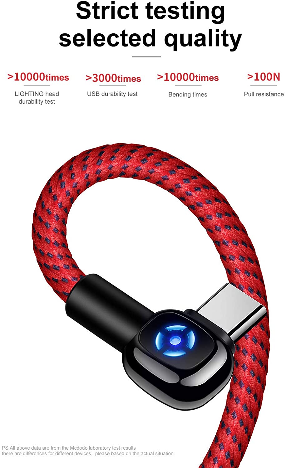 TYPE C Power Off/On Smart LED Auto Disconnect, Mcdodo 90 Degree Right Angle Game Nylon Braided Sync Charge USB Data 5FT/1.5M Cable Compatible Samsung Galaxy/LG/HTC More (Type C Red, 5FT/1.5M)