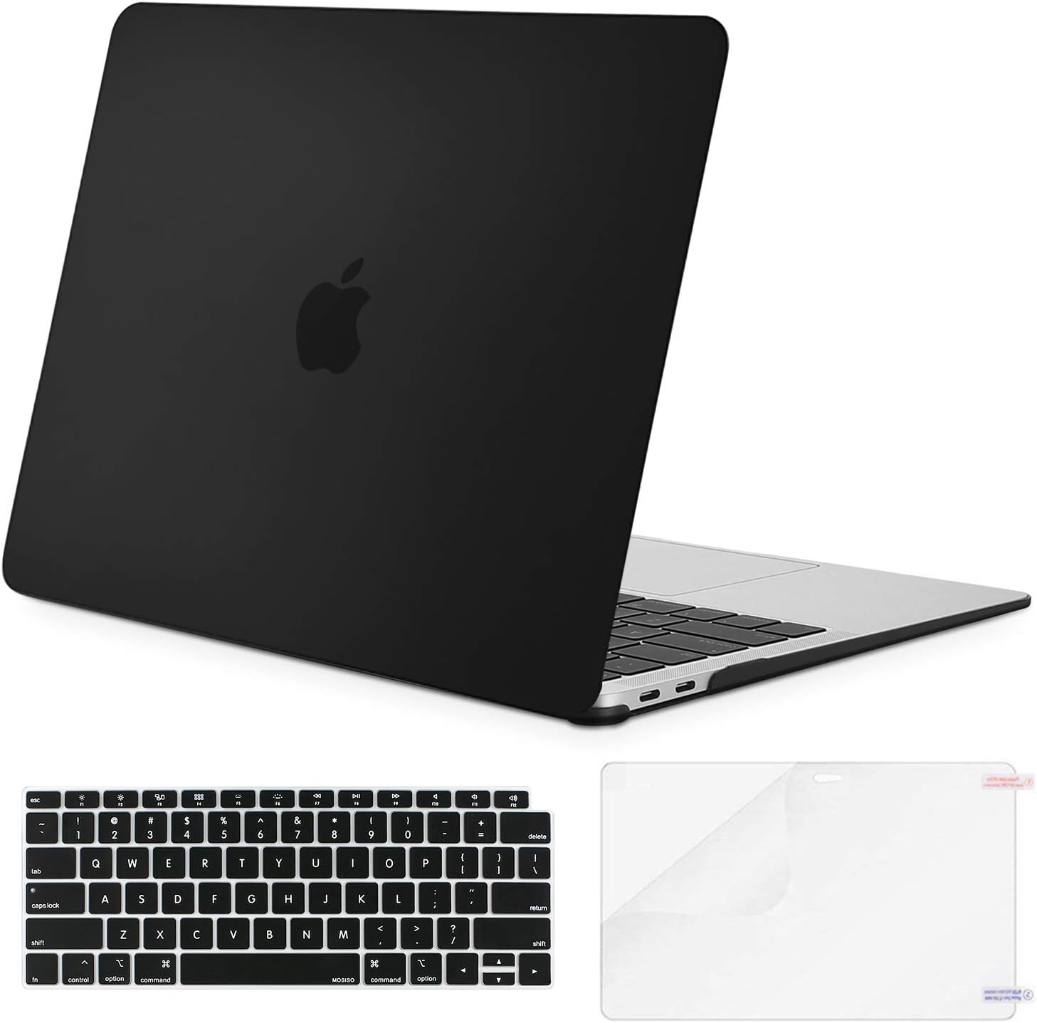MOSISO Funda Dura Compatible con MacBook Air 13 Pulgadas 2022-2018 A2337 M1 A2179 A1932 Retina,Carcasa Rígida de Plástico&Cubierta de Teclado (USA Versión)&Protector de Pantalla, Negro