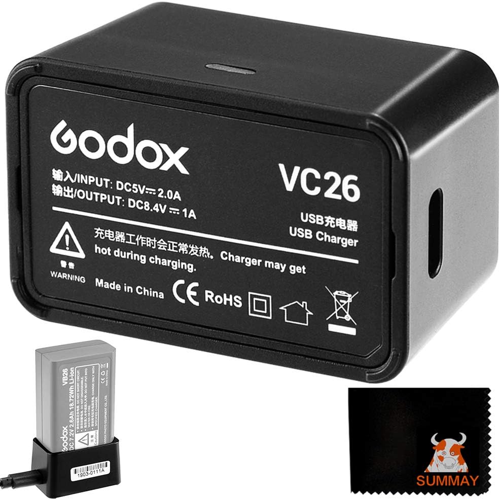 GODOX V1 Batería recargable VC26 Cargador de batería USB DC 5V Entrada DC 8.4V Salida para cargar Godox V1S V1C V1N V1F V1O V1P Batería flash de cabeza redonda (VC26)