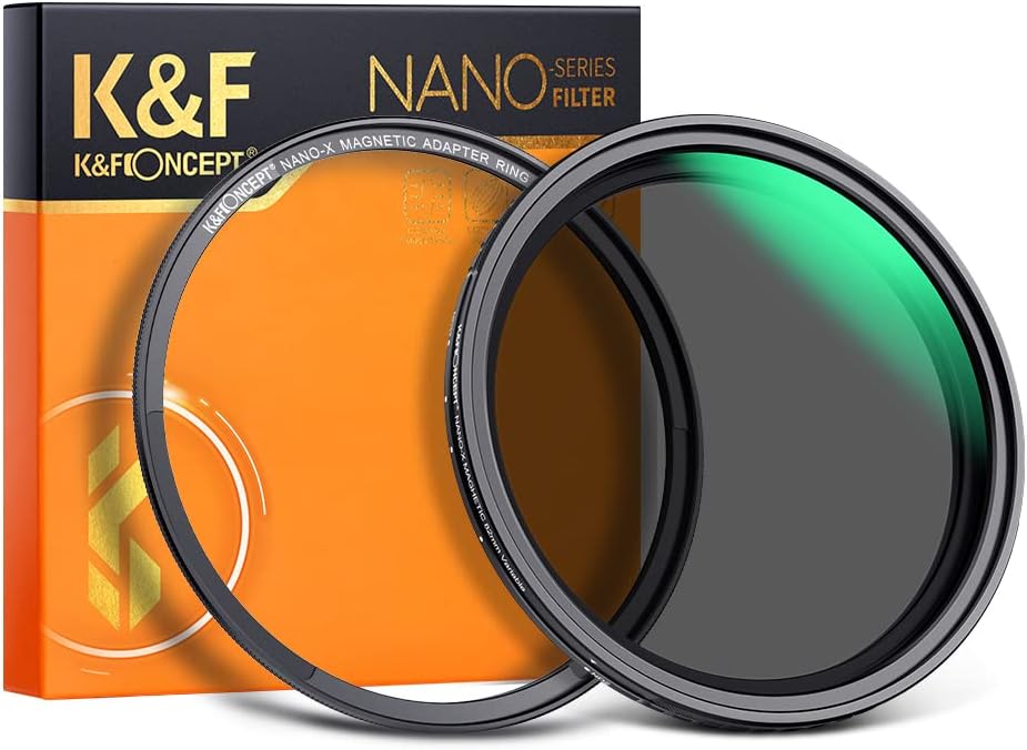 K&F Concept Anillo adaptador de filtro magnético + filtro ND de cámara ajustable ND2-ND32 (1-5 paradas) Fader variable densidad neutra variable recubierto de múltiples capas para lente de cámara (82 mm)