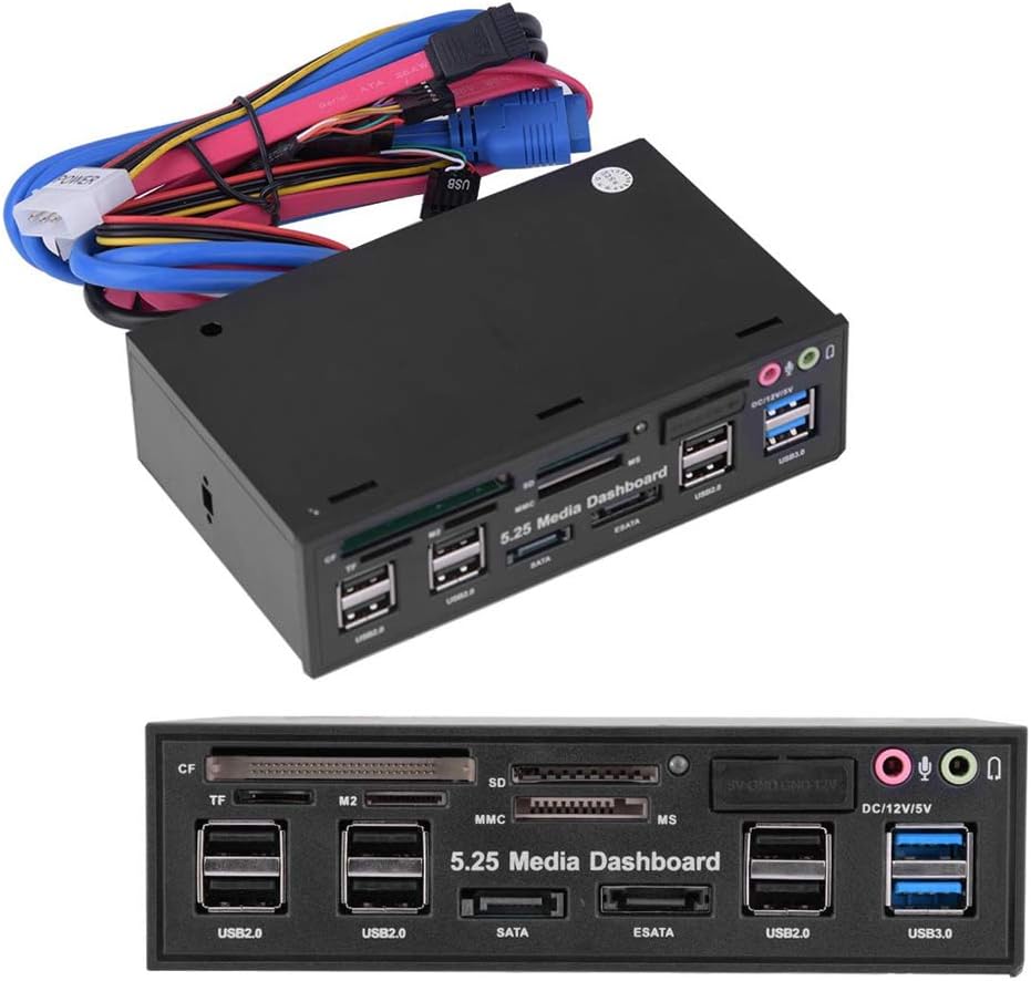 Bewinner 5.25 Pulgadas Panel de Audio del Panel Frontal Lector de Tarjetas Todo en 1 con USB3.0, 2.0 HUB eSATA Lector de Tarjetas Multitarjeta (M2 / TF/SD/MMC/MS/CF)