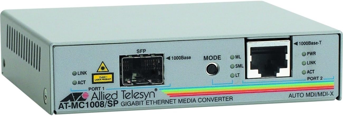 ALLIED TELESIS  AT-MC1008/SP - CONVERTIDOR DE RED (1000 Mbit/s, 1000 BASE-TX, IEEE 802.3, IEEE 802.3U, EN 60950 (TUV), UL 60950 (cULus), CE, EN 60825, 6 W, 270 g)
