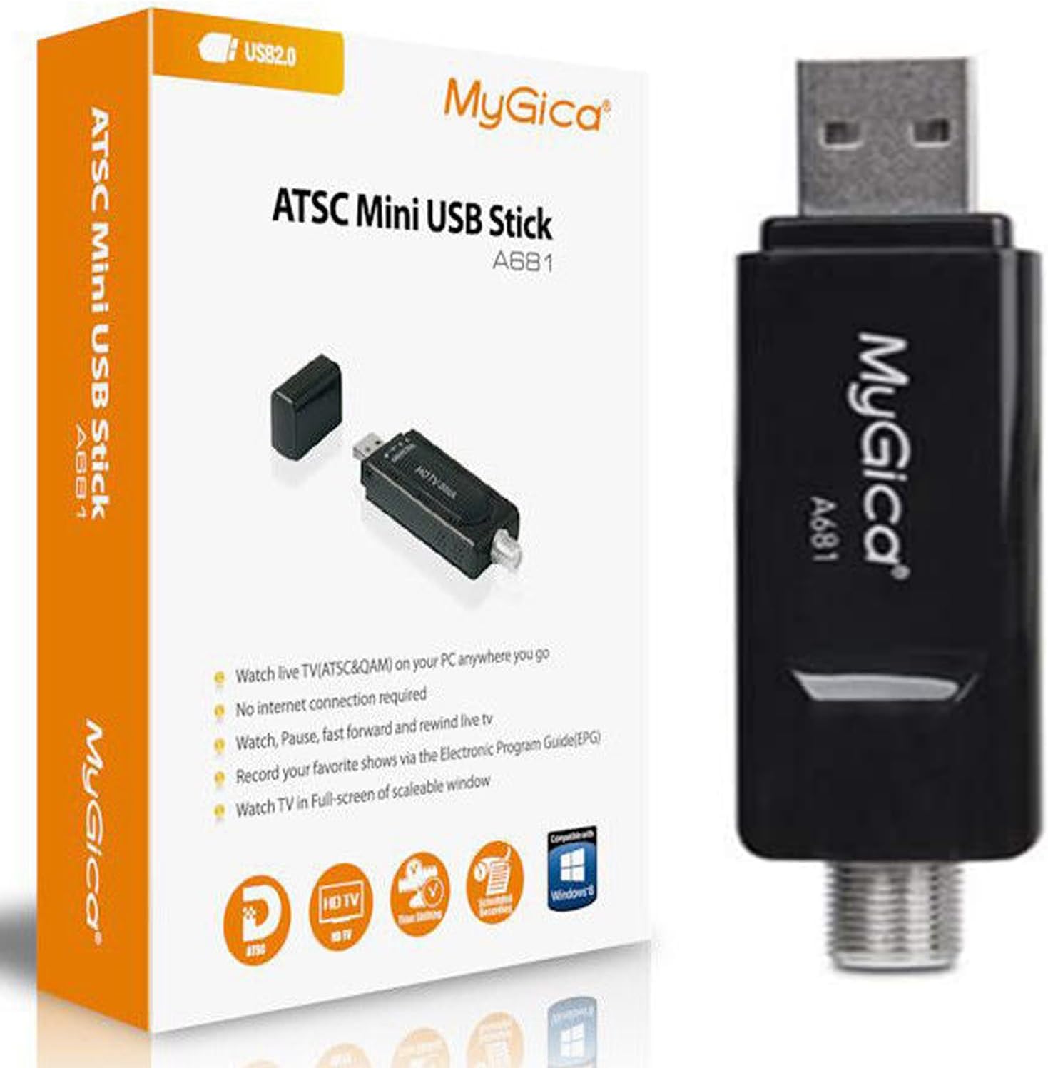 MYGICA A681B - ANTENA DE TARJETA SINTONIZADORA DE TV USB ANALÓGICA, ATSC HD, DIGITAL, EXTERNA, HDTV, ADAPTADOR DE DONGLE PARA VENTANA, LINUX, PARA COMPUTADORA, PORTÁTIL, ANDROID TV BOX
