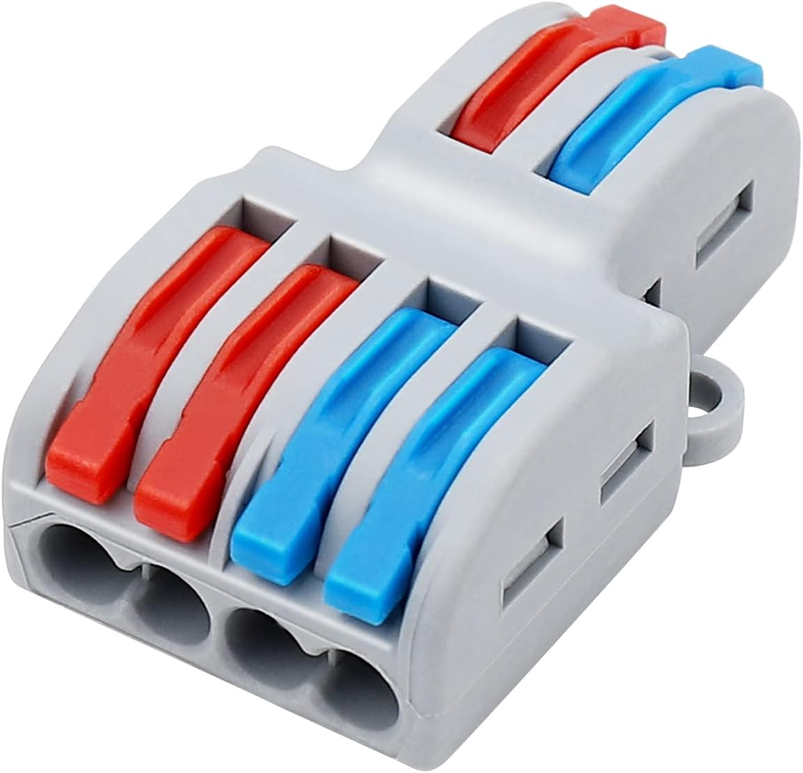 10 CONECTORES DE CABLE DE TUERCAS DE PALANCA 2 EN 4 SALIDAS, CONECTORES DE CABLE DE CABLEADO RÁPIDO, (2 EN 4 SALIDAS), BLOQUE DE TERMINALES DE CONDUCTOR A PRESIÓN.