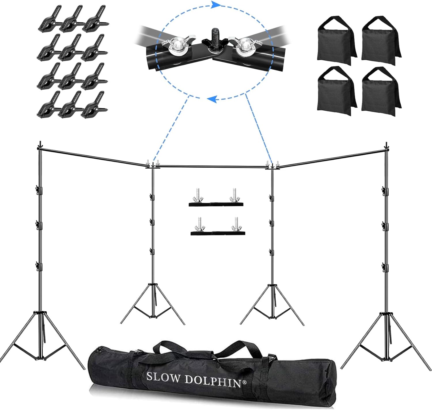 ESTUDIO DE VIDEO FOTOGRÁFICO DE SLOW DOLPHIN DE 300 PIES (ANCHO) X 10 PIES (ALTURA), BARRA TRANSVERSAL GIRATORIA DE 300 GRADOS, MONTAJE EXTENSOR DE TRIPLE BARRA TRANSVERSAL AJUSTABLE EN ÁNGULO
