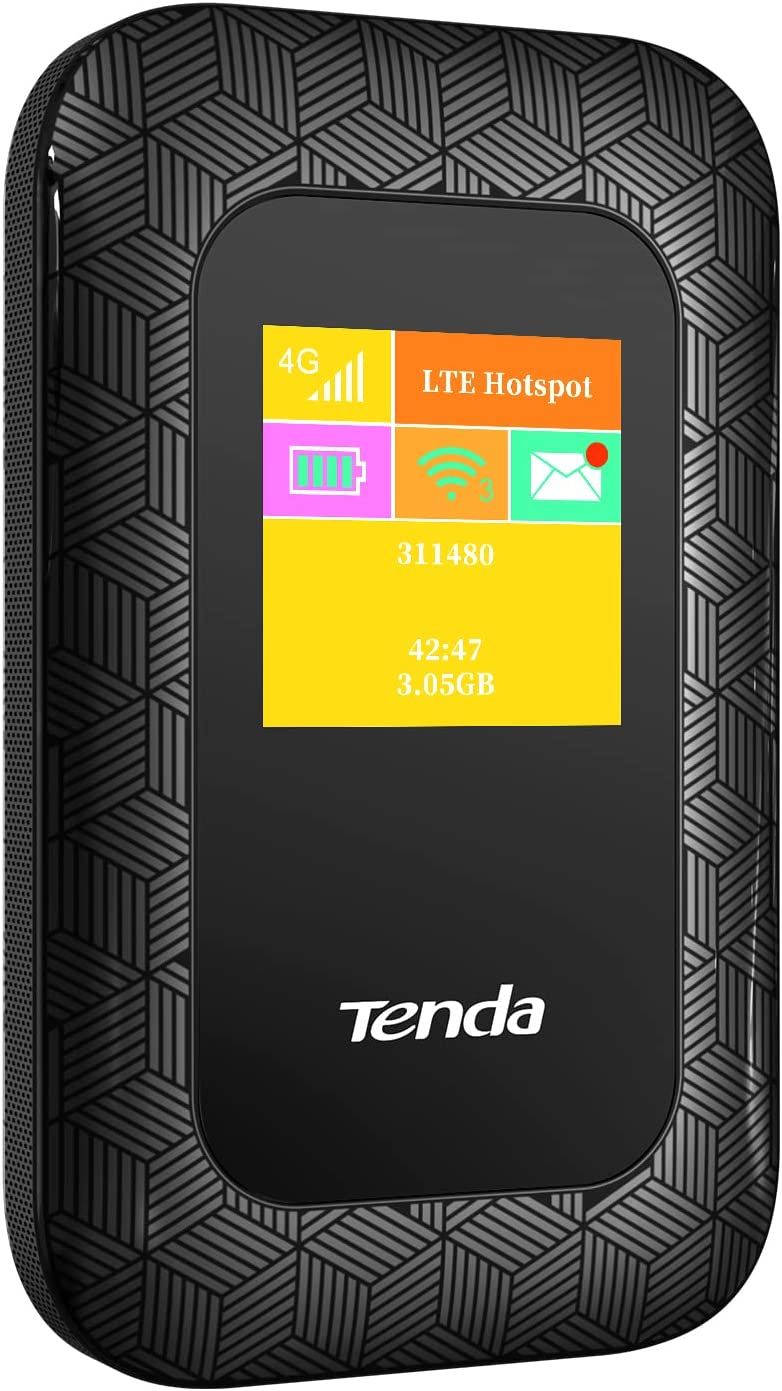Tenda Punto de Acceso móvil 4G, Dispositivo MiFi 4G LTE Cat4 de 150 Mbps, Router 4G, Compatible con Carga de Interfaz USB, batería de 2100 mAh, no Requiere configuración (4G185), Negro
