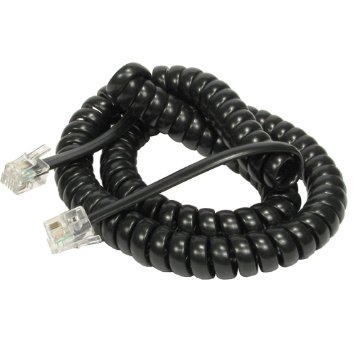 CABLE ESPIRAL TELEFÓNICO PLUG A PLUG, PARA AURICULAR, DE 4,5 M, COLOR NEGRO