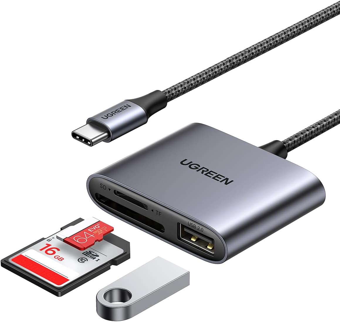 UGREEN 3 en 1 USB C 3.0 Lector de Tarjetas SD/MicroSD/TF, Adaptador con USB 2.0 Hub para MacBook Pro, MacBook, MacBook Air/iPad Pro 2022/2020, iPhone 15 Pro MAX Galaxy S24/S24?/S23/S10/S9/S8