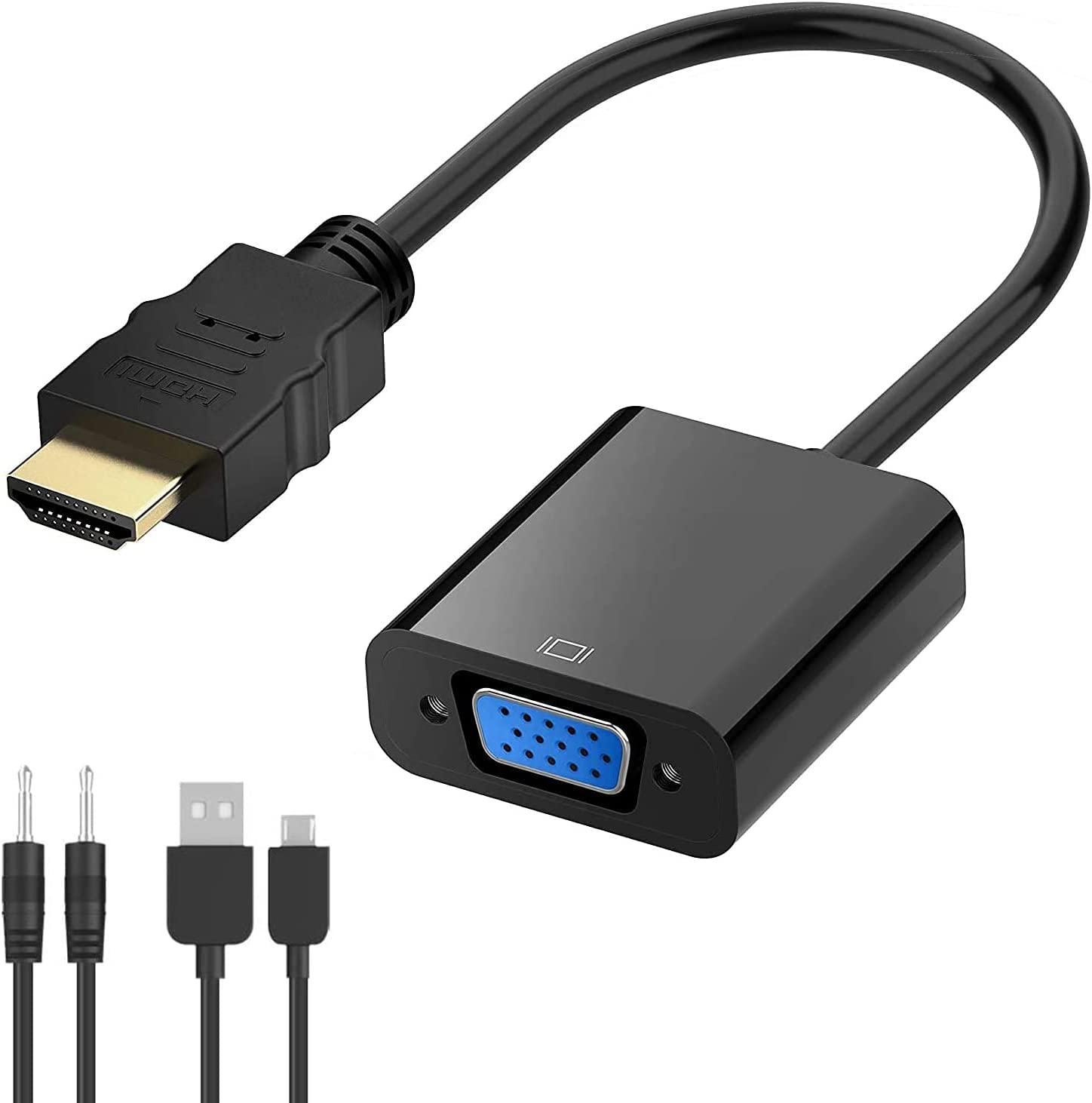 Adaptador HDMI a VGA con Audio de 3.5mm y Micro USB Cable de Carga,1080P Convertidor Adaptador Portátil para PC, Portátiles, HDTV Proyectores, PS4/3 XBOX y Otros Dispositivos HDMI