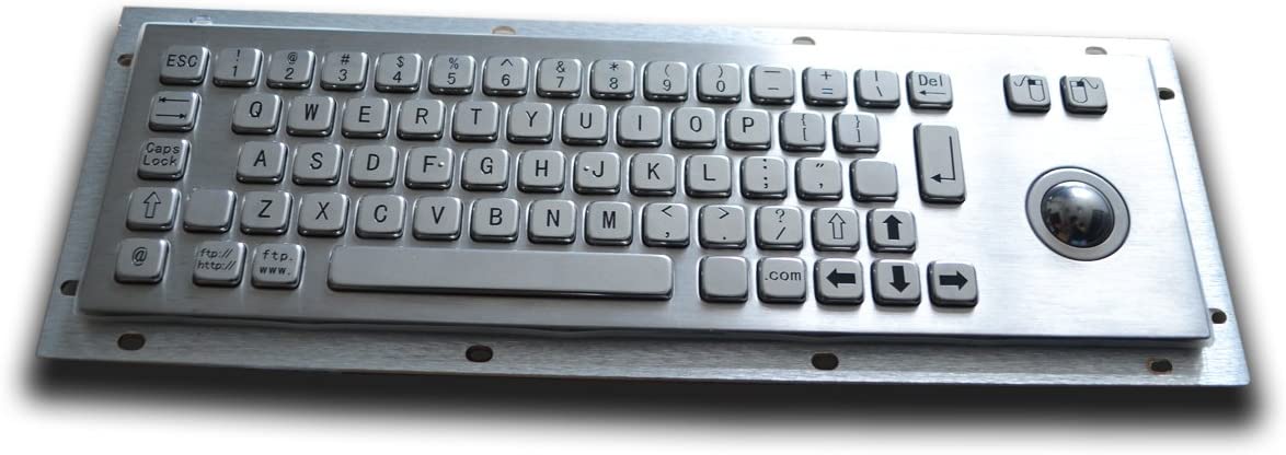 Teclado compacto de metal con trackball óptico, teclado industrial metálico, teclado de quiosco de 65 teclas