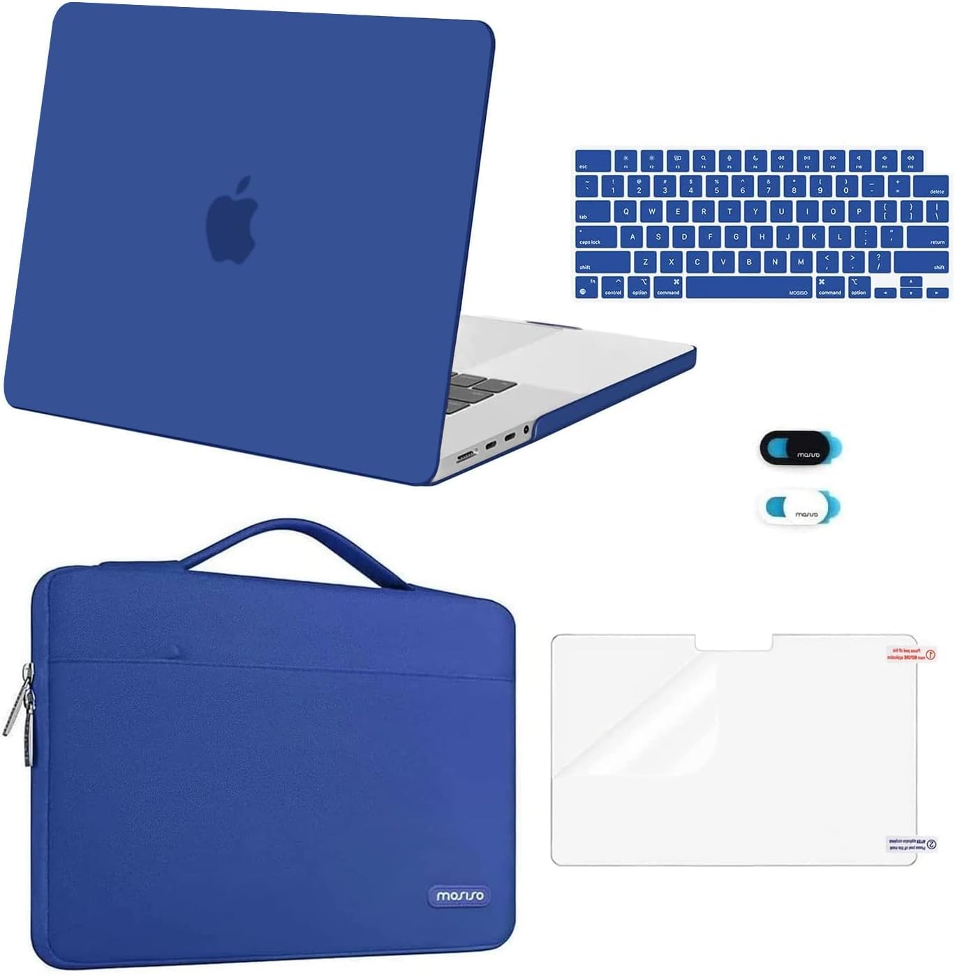 MOSISO Compatible con MacBook Pro 16 2023 2022 2021 M2 A2780 A2485 M1 Pro/MAX Chip Touch ID,Plástico Carcasa Rígida&Bolso&Piel de Teclado&Cubierta de Cámara Web&Protector Pantalla, Azul Clásico