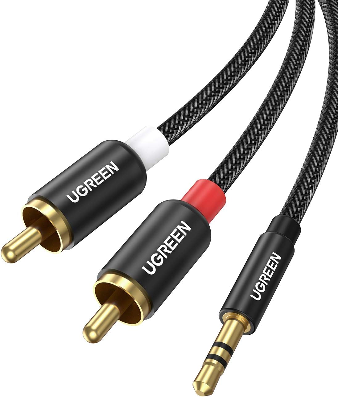 UGREEN Cable Adaptador 3.5 mm a 2 RCA, Cable Audio Estéreo con Trenzado de Nailon Compatible con Celular, iPad, iPod, TV Inteligente, Reproductor MP3, Tableta, PC al Amplificador, 1M