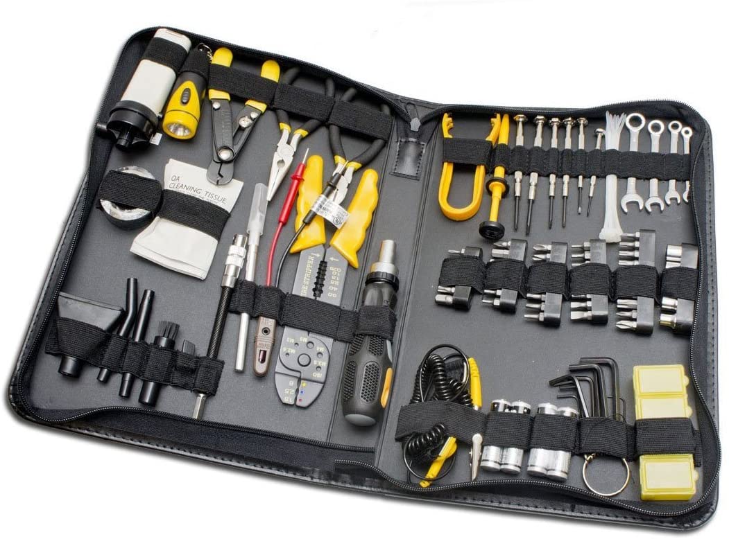 100 Piece Computer Technician Tool Kit for Repairing Wiring Cleaning and Testing