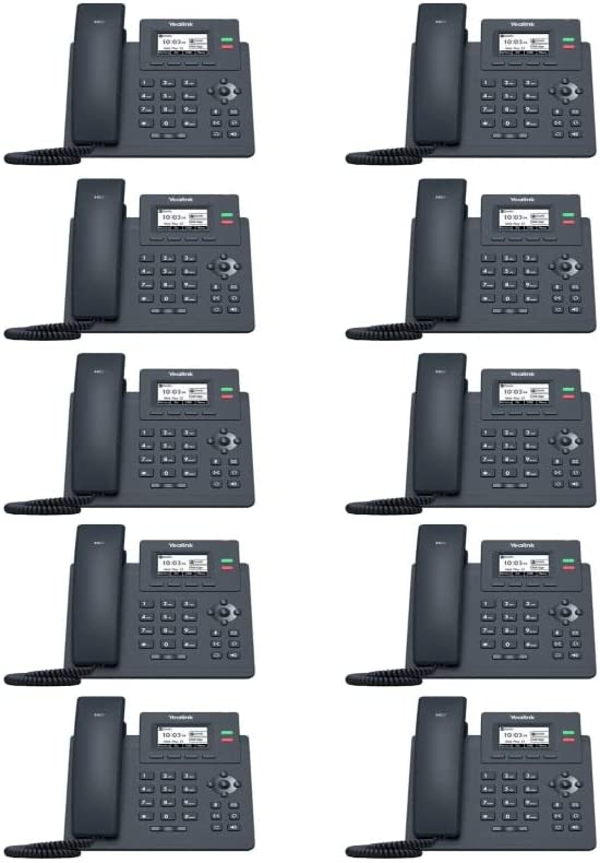 Yealink SIP-T31P - Teléfono IP [10 unidades] 2 cuentas VoIP. Pantalla gráfica de 2.3 pulgadas. Puerto dual 10/100 Ethernet, 802.3af PoE, adaptador de corriente no incluido (SIP-T31P)