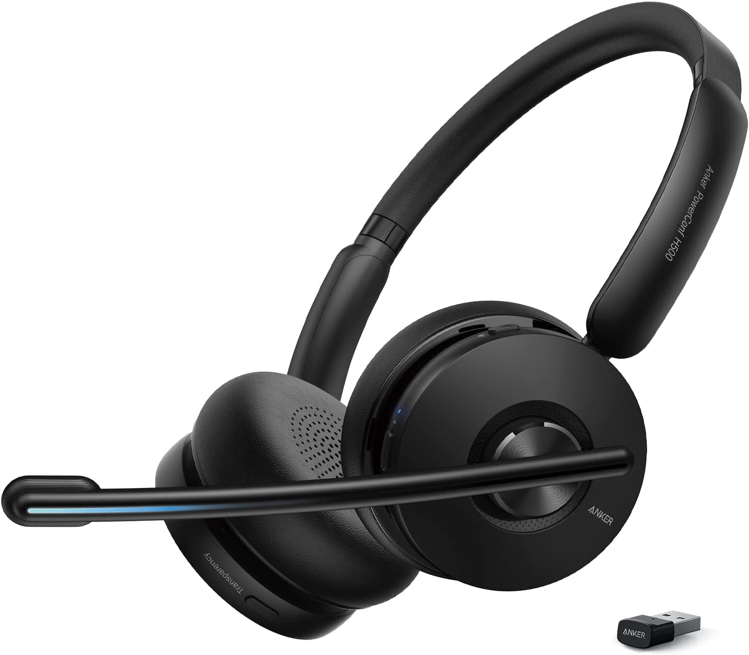 Anker PowerConf H500, auriculares Bluetooth de doble oreja con micrófono, grabación de audio y transcripción de reuniones, llamadas mejoradas por IA, compatible con plataformas de videoconferencia