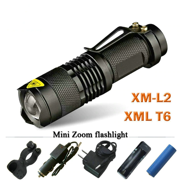 Linterna Recarcable CREE XM-L2 2800 Lumenes kit con bateria recarcable, cargador, clip.