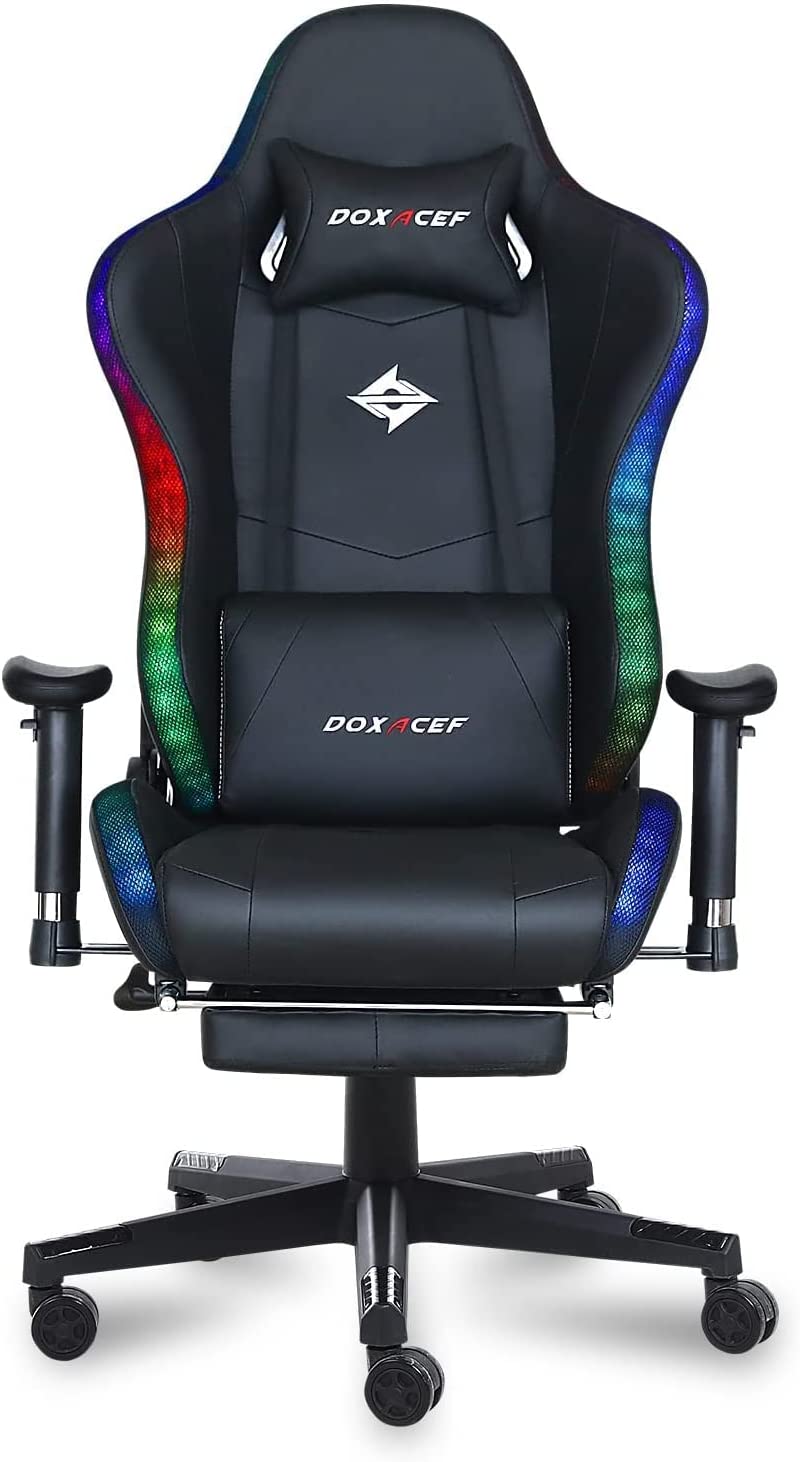 RGB Gaming Chair with Massage and Footrest Large Ergonomic Computer Desk Chair Video Gaming Chair with LED Light Effect Adjustable Reclining Gamer Chair.