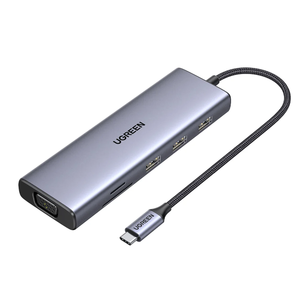 HUB USB TIPO -C DOCKING STATION  9 EN 1, USB TIPO-C PD CARGA 100Q, HDMI 4K 30Hz , RJ45 GIGABIT, VGA, LECTOR SD + MICRO