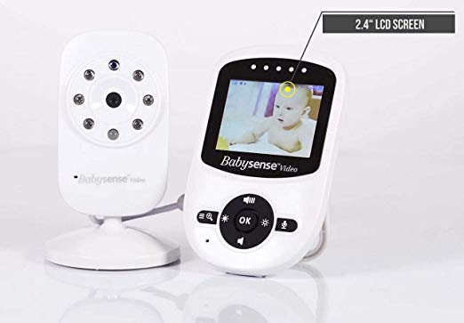 Babysense Video Baby Monitor con cámara digital, largo alcance, temperatura ambiente, visión nocturna por infrarrojos, respuesta bidireccional, canciones de cuna y batería de alta capacidad
