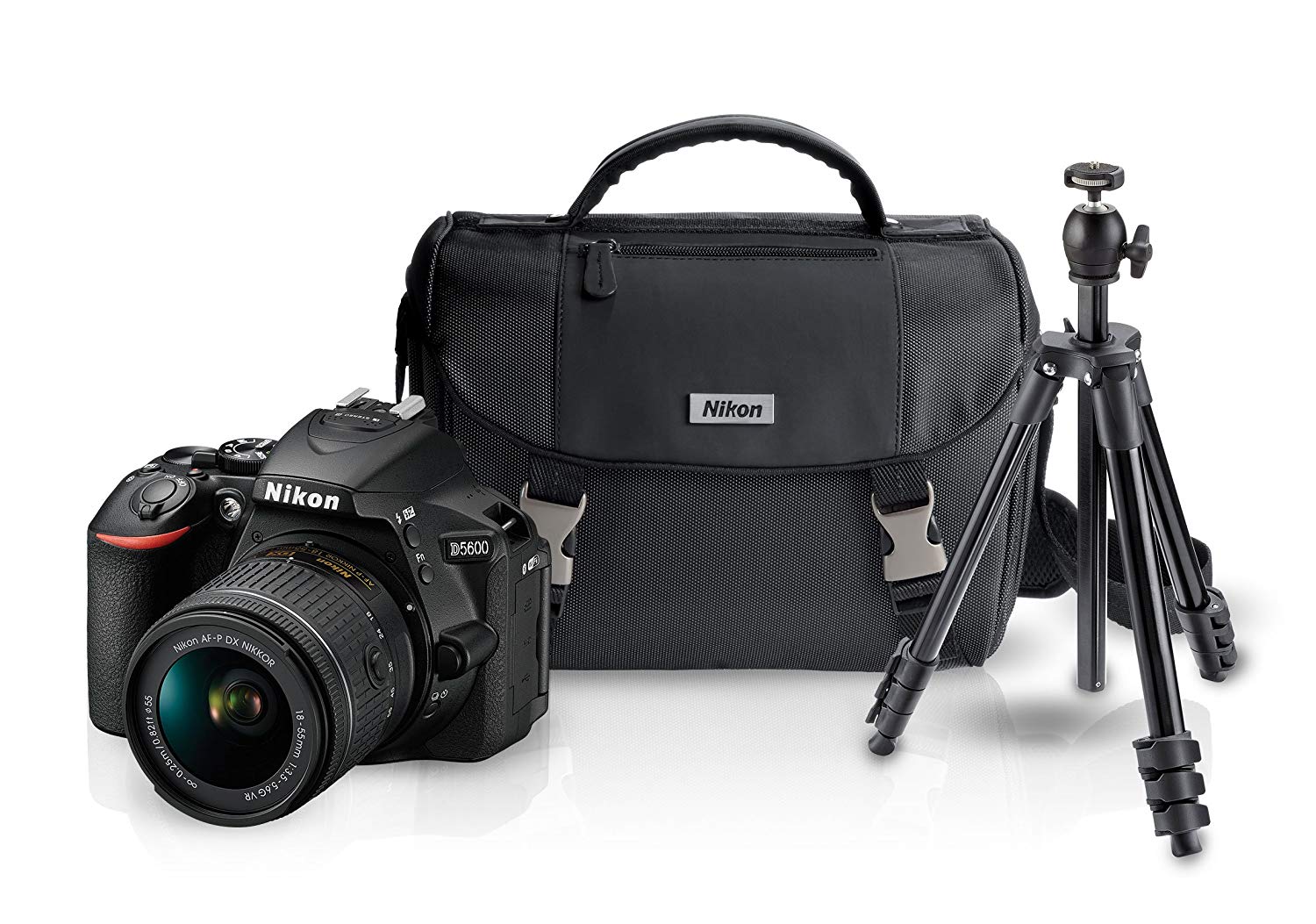 Nikon Bundle Cámara Reflex Body D5600, Lente AF-P DX 18-55mm f/3.5-5.6G VR, Estuche, Tripie y SD Card 16GB, color Negro.