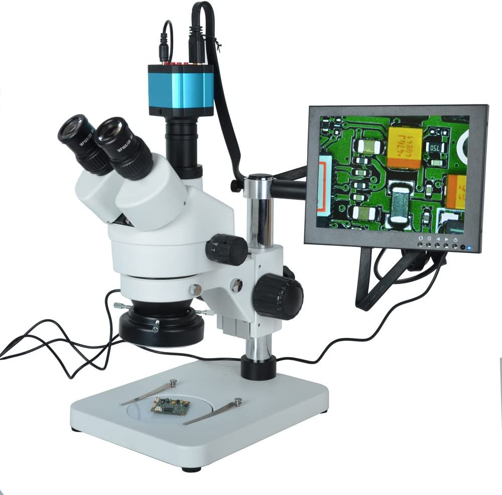 Trinocular microscopio zoom estéreo de inspección cámara de 14Mp HDMI USB HD + 144 LED de luz Anillo + 10 inch HD HDMI Monitor LCD Aihome 7x