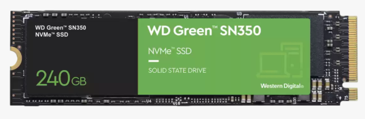 Unidad De Estado Solido Ssd M.2 Western Digital Green Sn350 240gb, Nvme, Pcie, Lectura 2400 Mb/s, Escritura 900 Mb/s, Wds240g2g0c