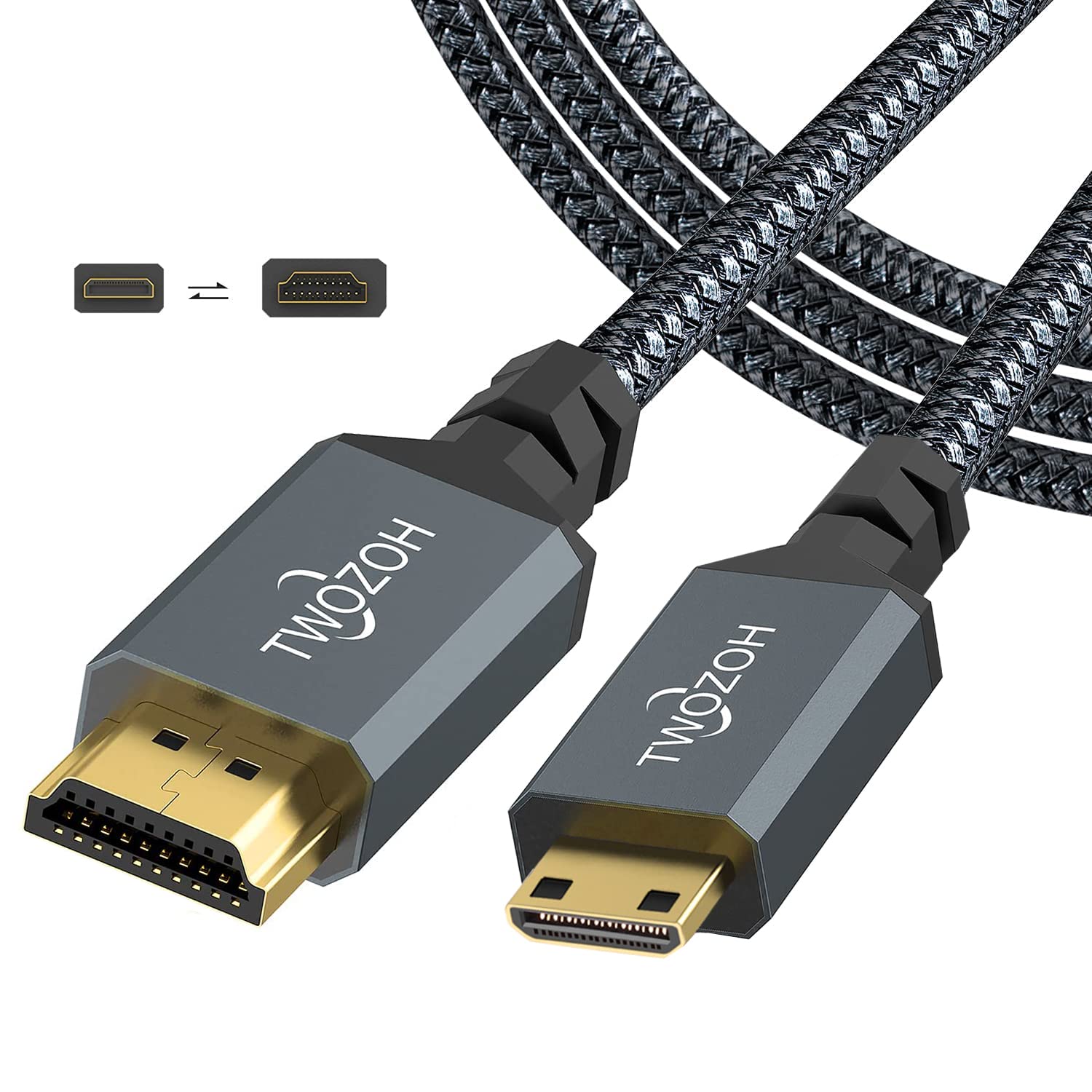 TWOZOH CABLE LARGO MINI HDMI A HDMI 10M, CABLE TRENZADO HDMI A MINI HDMI COMPATIBLE CON PROYECTOR 720P 1080P, MONITOR, TABLET, VIDEO,  CAMARA.