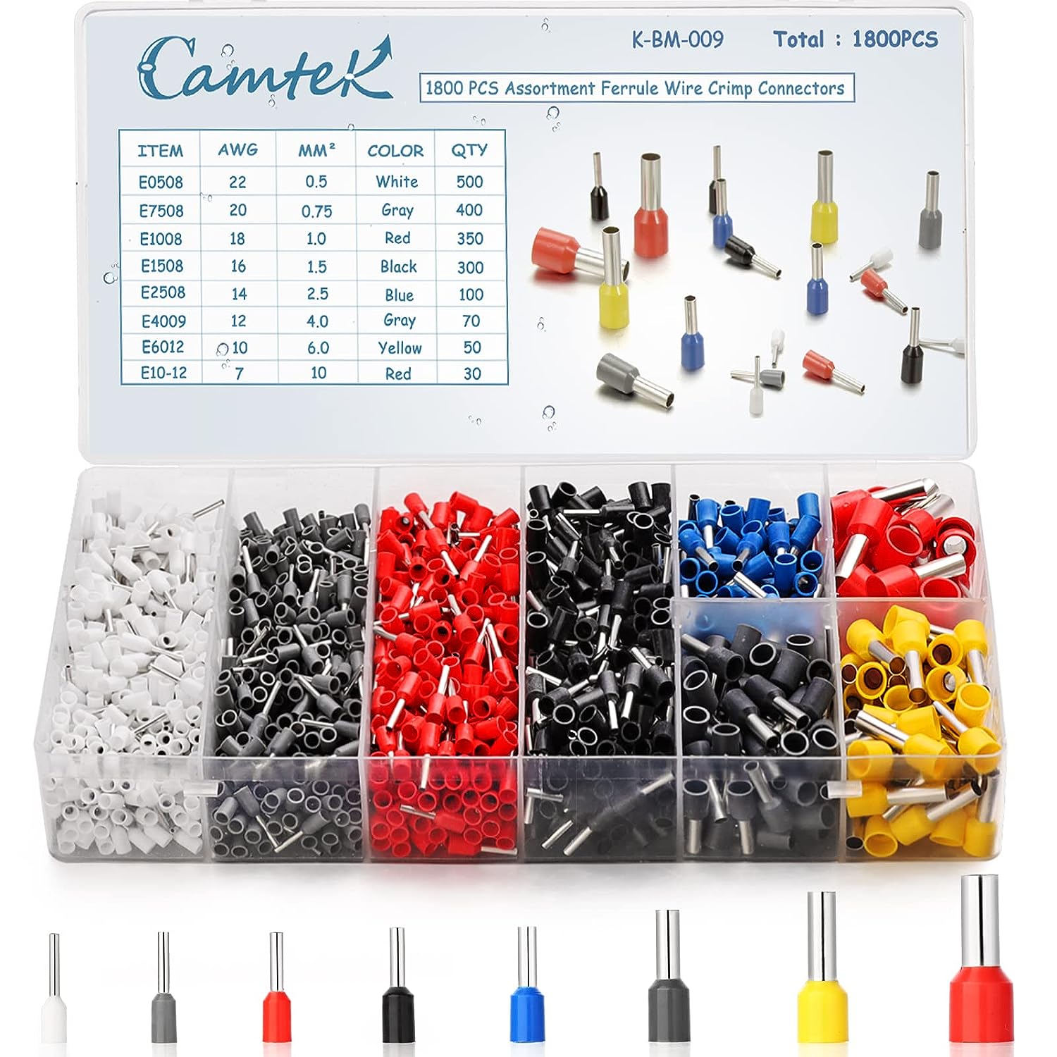 Juego de terminales con casquillos de alambre con 1800 piezas Juego de casquillos de alambre Terminales de puntera de alambre Terminales de conexión con extremos de alambre AWG 22-7