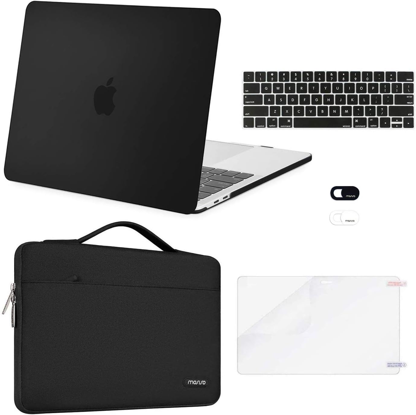 MOSISO Compatible con MacBook Pro 13 2023-2016 M2 M1 A2338 A2251 A2289 A2159 A1989 A1708 A1706,Plástico Carcasa Rígida&&Bolsa&Piel de Teclado&Cubierta de Webcam&Protector de Pantalla, Negro