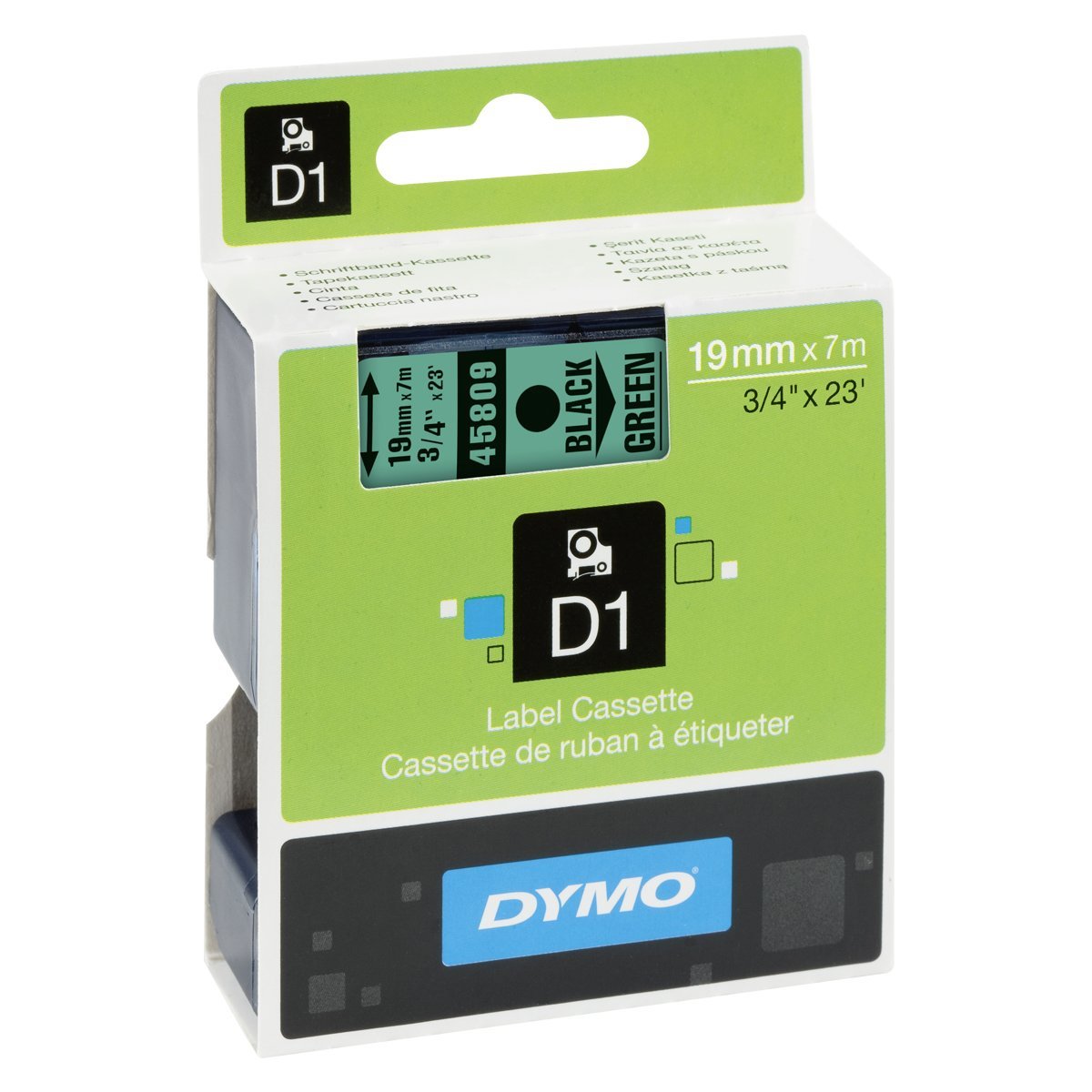 Dymo D1 Tape 19mm Black on Green