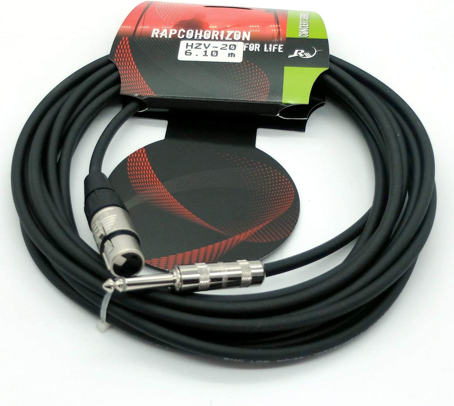 Rapcohorizon Cable para Micrófono Alta Impedancia HZV-20 6.08 mts, Conectores XLR Hembra Rean -Plug 1/4 Neutrik,Cable Calibre 24, Color Negro Mate.