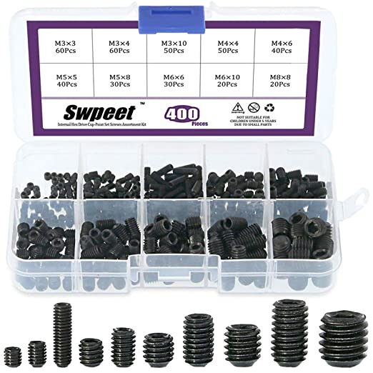 Swpeet Kit surtido de 400 tornillos hexagonales Allen, incluye 10 tamaños M3/4/5/6/8 para manijas de puerta, grifo, lámpara