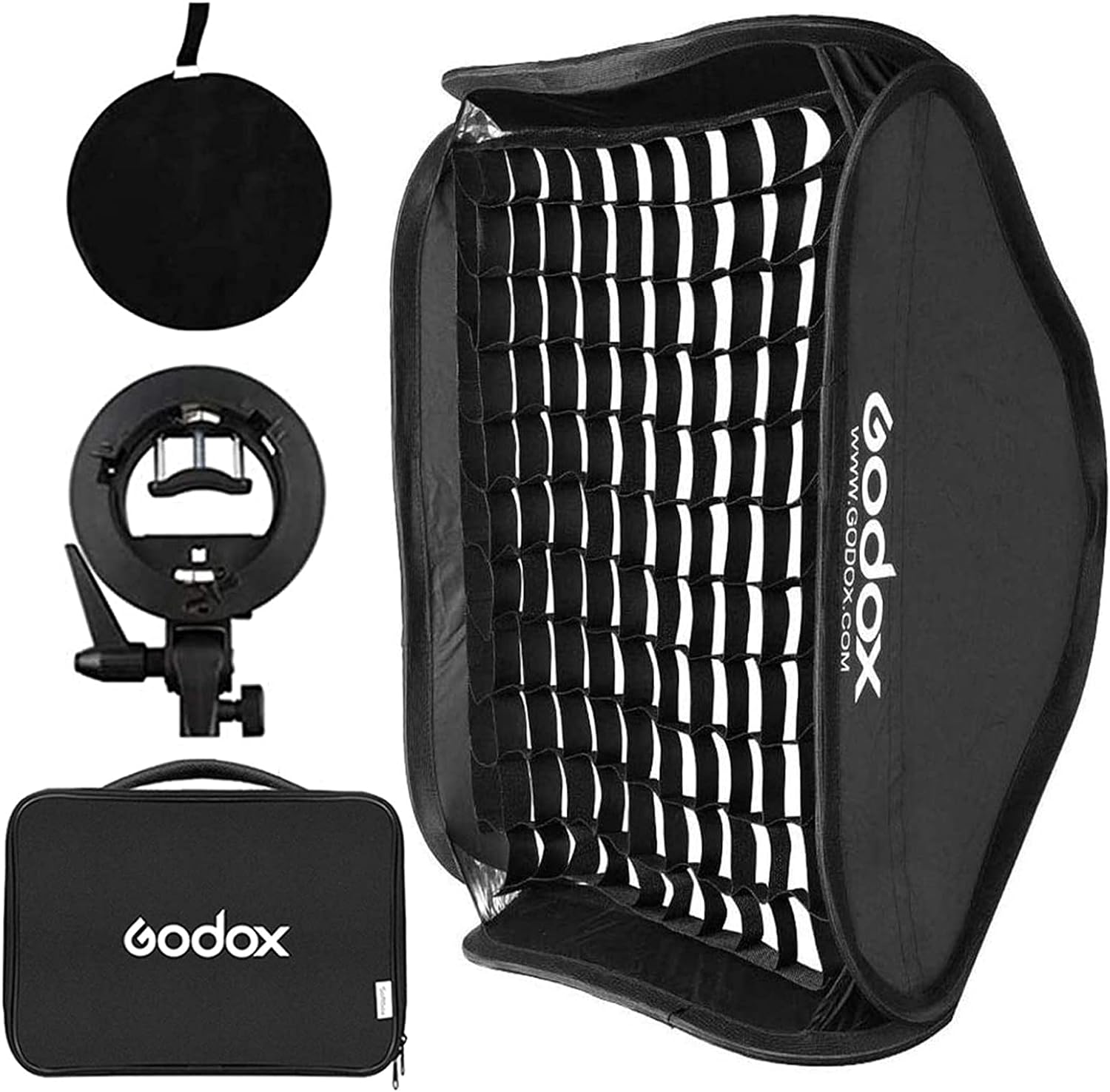 Godox Softbox Modificador de luz suave con rejilla 32 x 32 pulgadas / 31.5 x 31.5 in con soporte de flash tipo S, soporte de montaje Bowens para flash de estudio, fotografía, Godox V1 V860 TT685 TT600 AD200 AD300