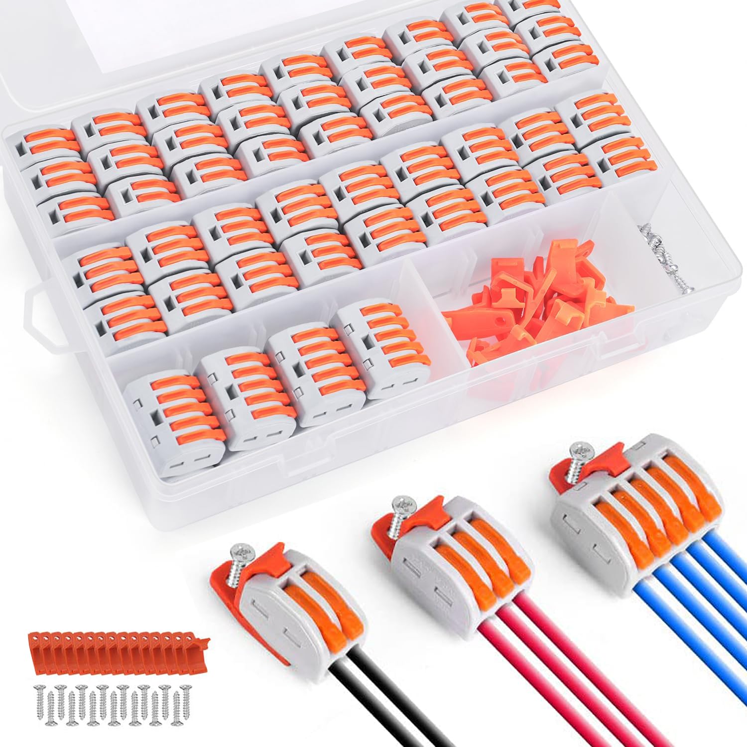 120 PIEZAS CONECTORES DE CABLE, CONNECTION TERMINALS CON PALANCA DE ACCIONAMIENTO, BLOQUES DE CONEXIÓN CON 15 SOPORTES Y 15 TORNILLOS, PUEDEN COMBINAR LIBREMENTE SPL-2, 3, 5