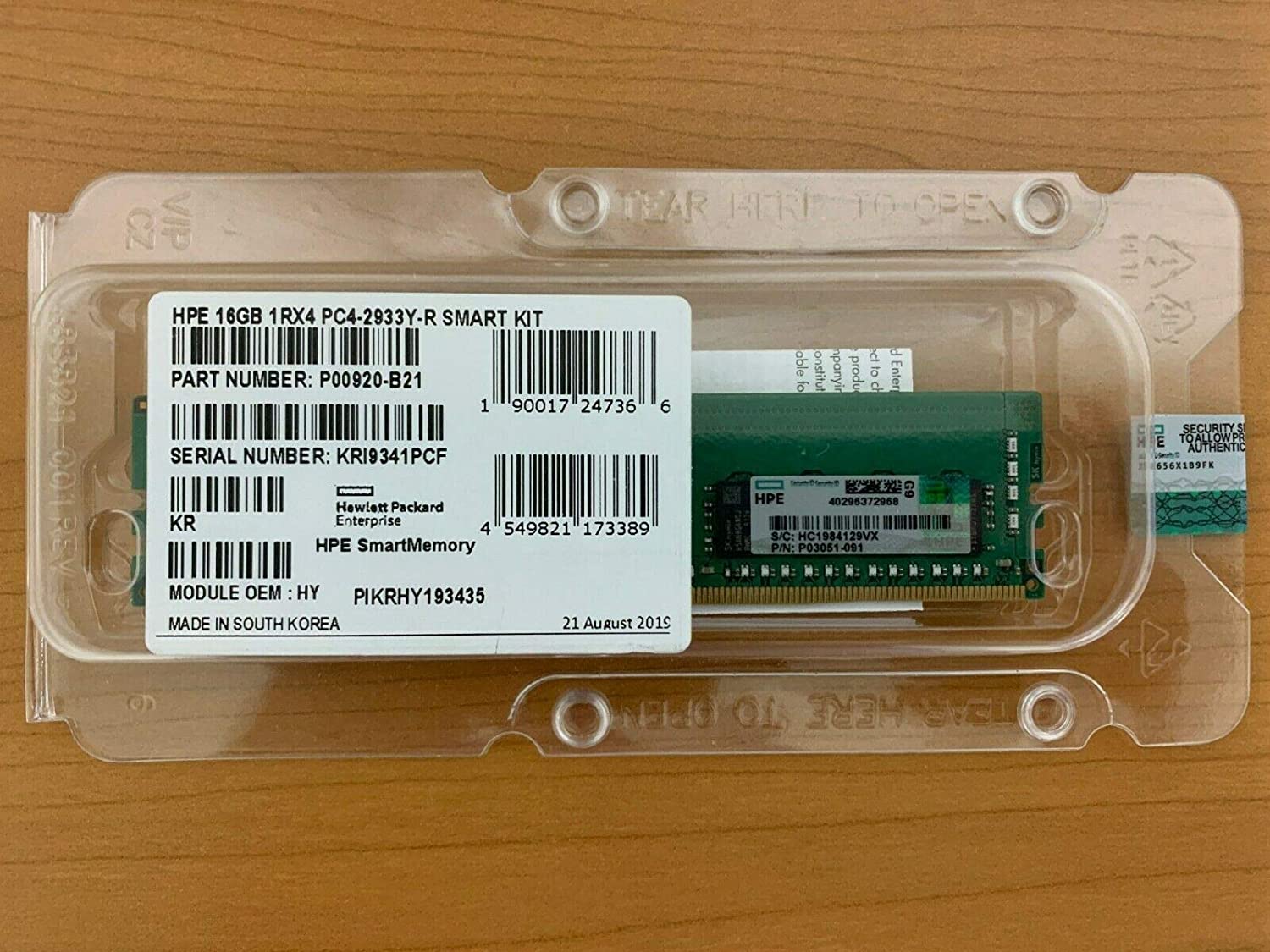 HPE P00920-B21 P03051-091 16GB 1RX4 PC4-2933Y-R Memoria sellada de fábrica