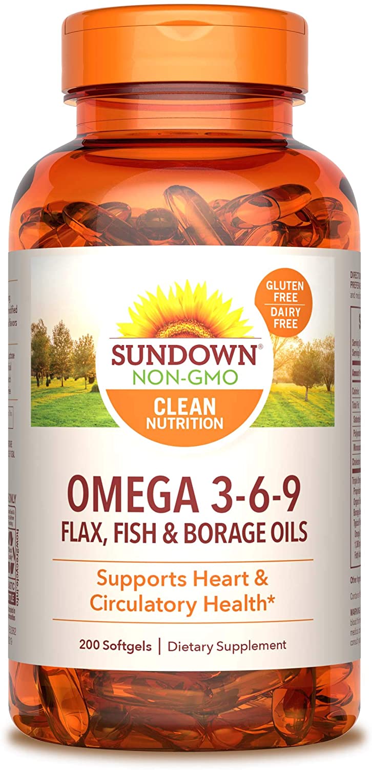 Sundown Triple Omega 3-6-9, salud cardíaca y circulatoria, 200 cápsulas blandas