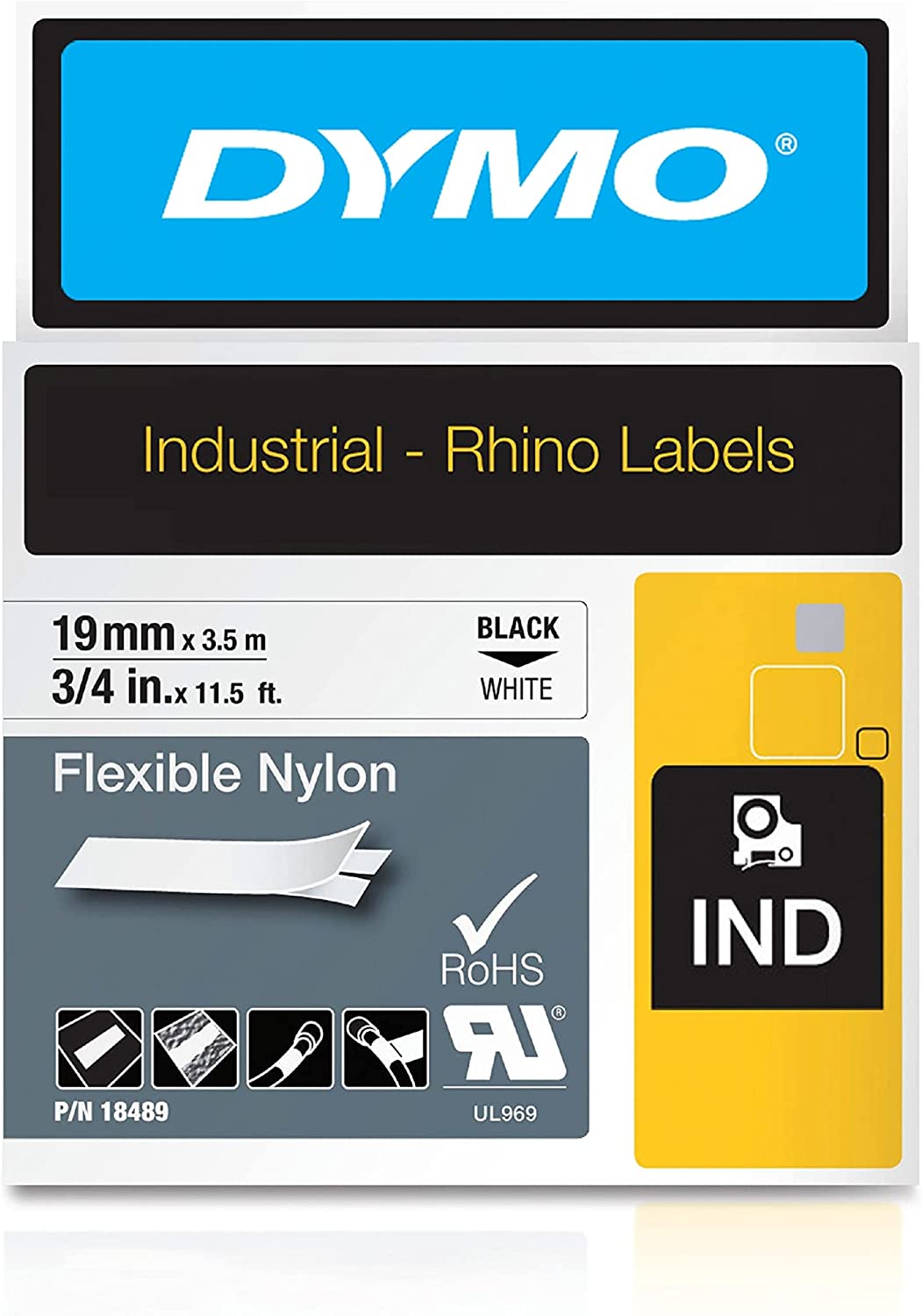Dymo M18489 Cinta Rhino D1 Nylon 19mm 3/4, blanco