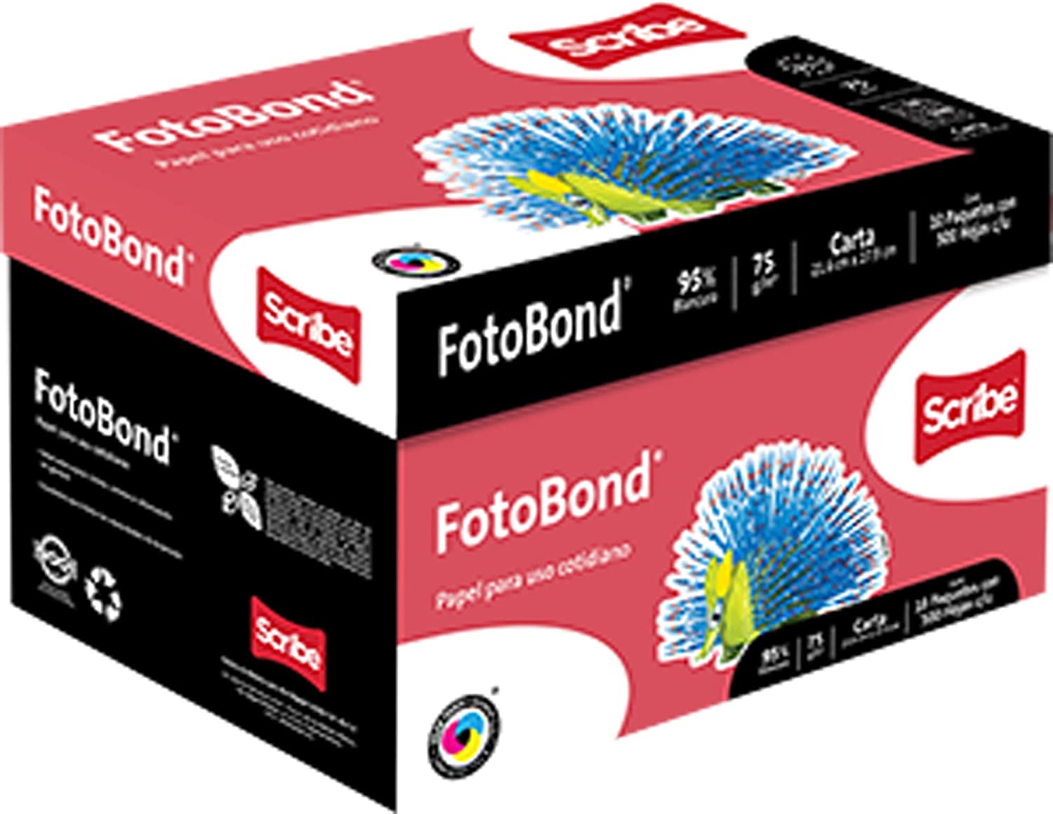 Scribe, Alebrijes, Clase Fotobond, Papel para Impresión o Copias, Contenido: 1 Caja con 10 Paquetes de 500 Hojas de Tamaño Carta de 21.6 x 27.9 Centímetros, Gramaje: 75 g/m2 Color: Blanco.