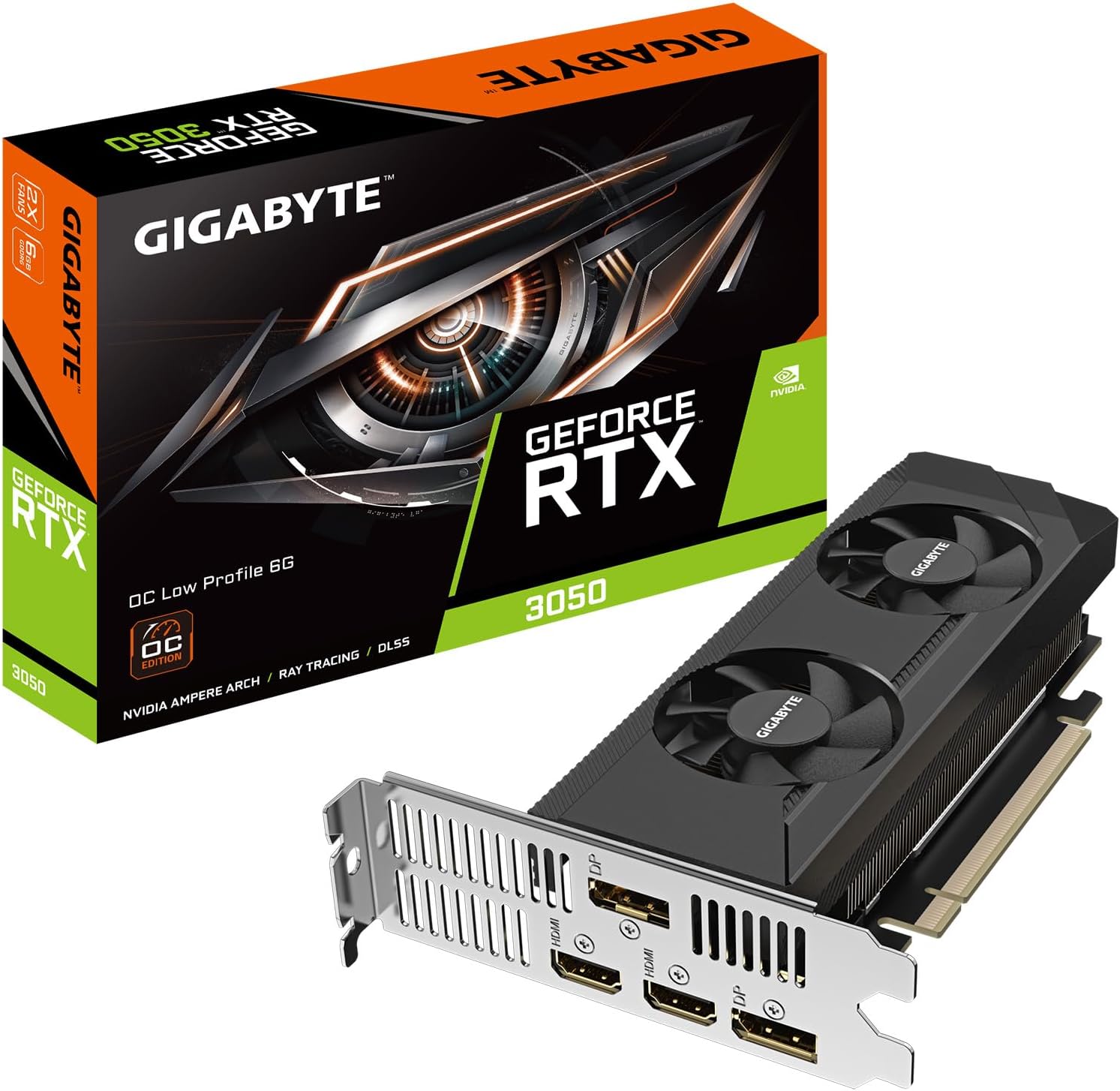GIGABYTE TARJETA GRÁFICA GEFORCE RTX 3050 OC DE PERFIL BAJO 6G, 2 VENTILADORES WINDFORCE, 6 GB GDDR6 96 BITS GDDR6, GV-N3050OC-6GL