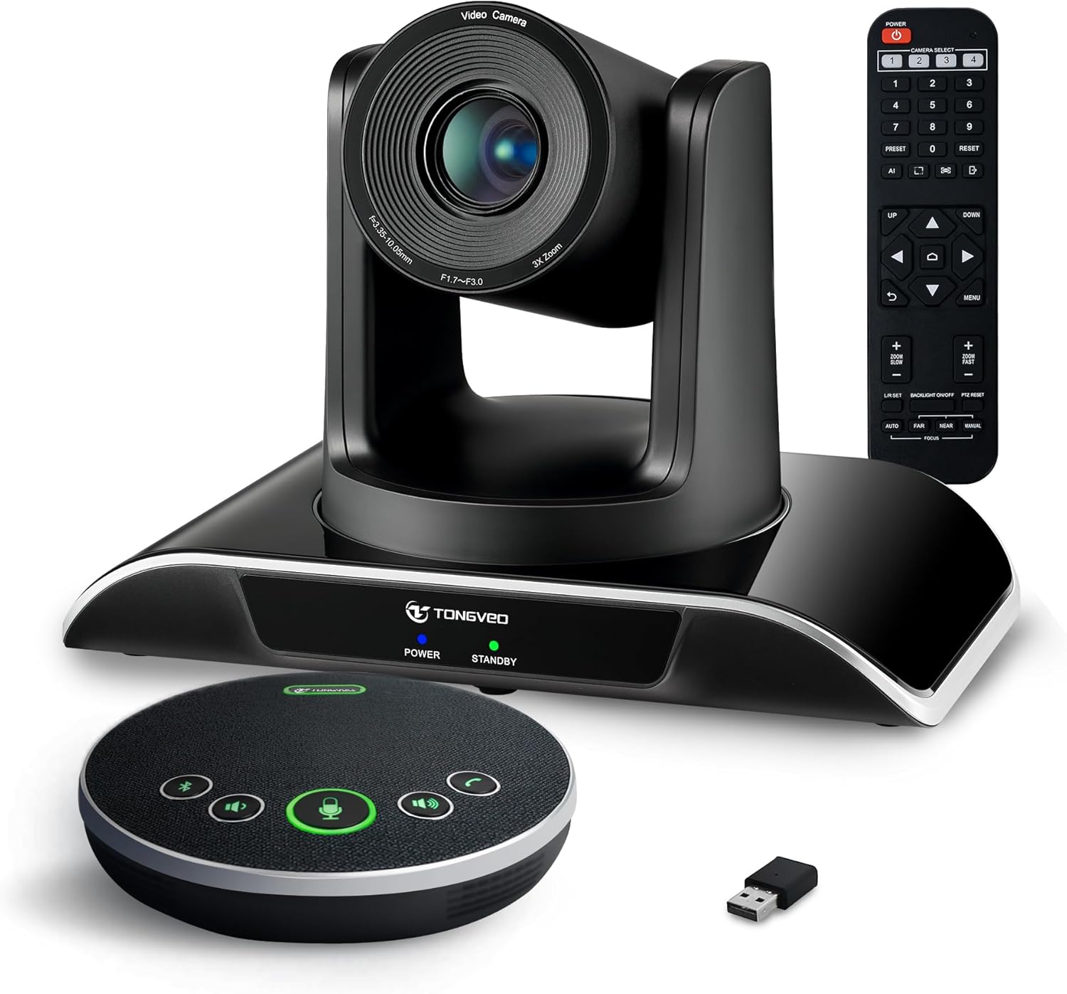 TONGVEO - SISTEMA DE CÁMARA DE VÍDEO TODO EN UNO PARA SALA DE CONFERENCIAS HD 1080P 60FPS 3X ZOOM ÓPTICO USB3.0 HDMI PTZ CÁMARA Y ALTAVOZ BLUETOOTH PARA CONFERENCIAS CON MICRÓFONOS