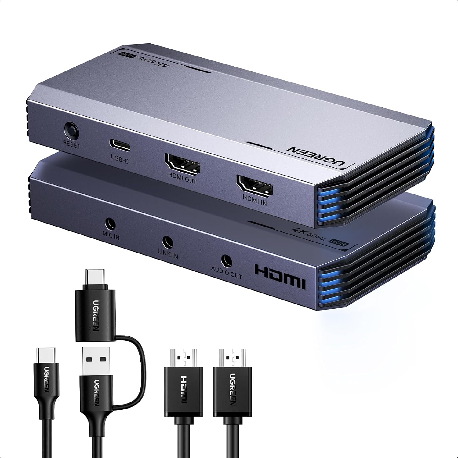UGREEN 4K@60HZ CAPTURADORA DE VIDEO, HDMI A USB C TARJETA DE CAPTURA FULL HD 1080P@120HZ, USB 3.0 CON VRR Y HDR PARA TRANSMISIÓN, JUEGOS, COMPATIBLE CON SWITCH, PS5 PS4 XBOX SERIES X/S, DSLR CAMERA
