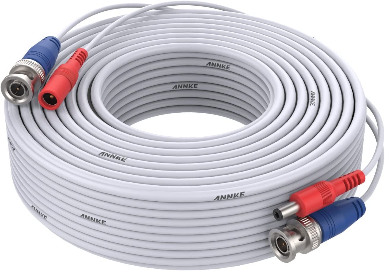 ANNKE (1 cable de alimentación de video de 100 pies, CCTV cámara de seguridad BNC RCA cable de extensión (blanco)
