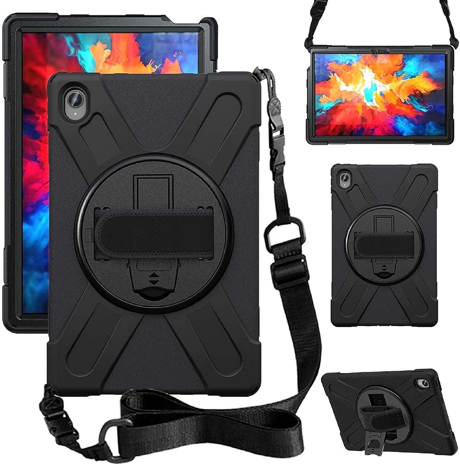 Junfire Funda a prueba de golpes para Lenovo Tab P11 Plus/P11 (2021/2020), Lenovo Tab P11 Plus/P11 Funda resistente de 11 pulgadas con correa de mano para cinturón de hombro para TB-J606F/TB-J606X/TB-J616F-Negro