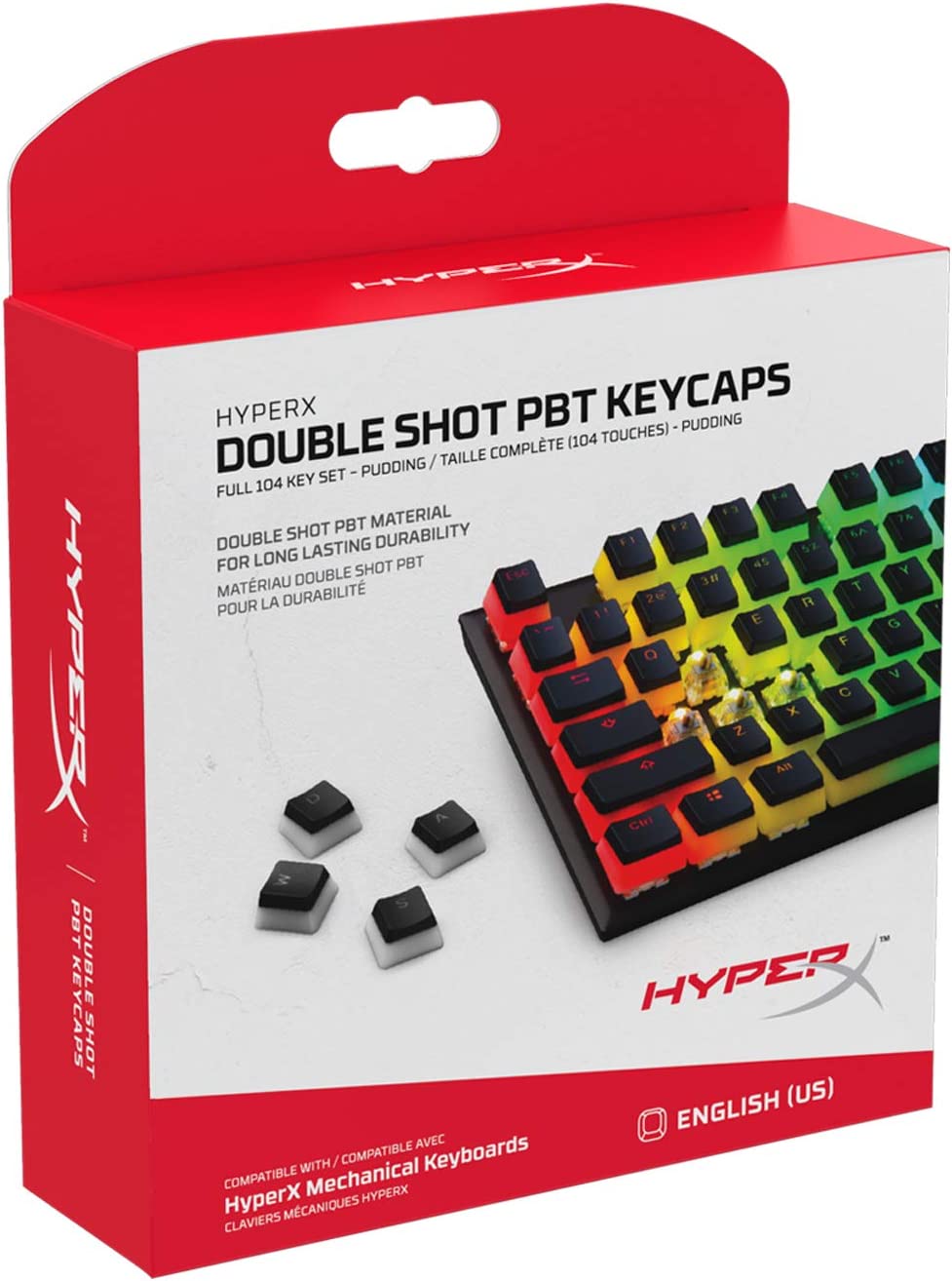HyperX Pudding Keycaps Latam Español, Juego Completo de Cobertores para Teclas ABS Pudding Compatibles para Teclado Mecánico RGB HyperX , Perfíl OEM, Pudding Blanco y Negro