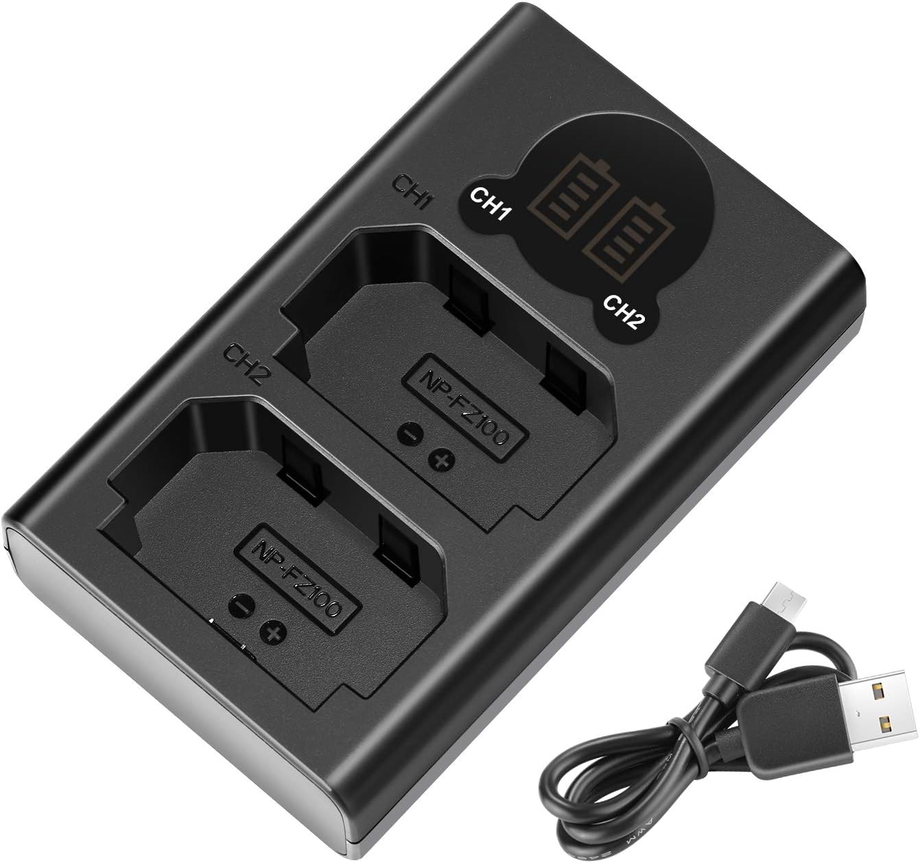 Neewer Cargador USB dual para batería Sony NP-FZ100, compatible con cámaras Sony ZV-E1, FX3, FX30, A1, A9 II, A7R V, A7S III, A7 IV, A6600, A7C, diseñado con pantalla LCD, opciones de carga versátiles