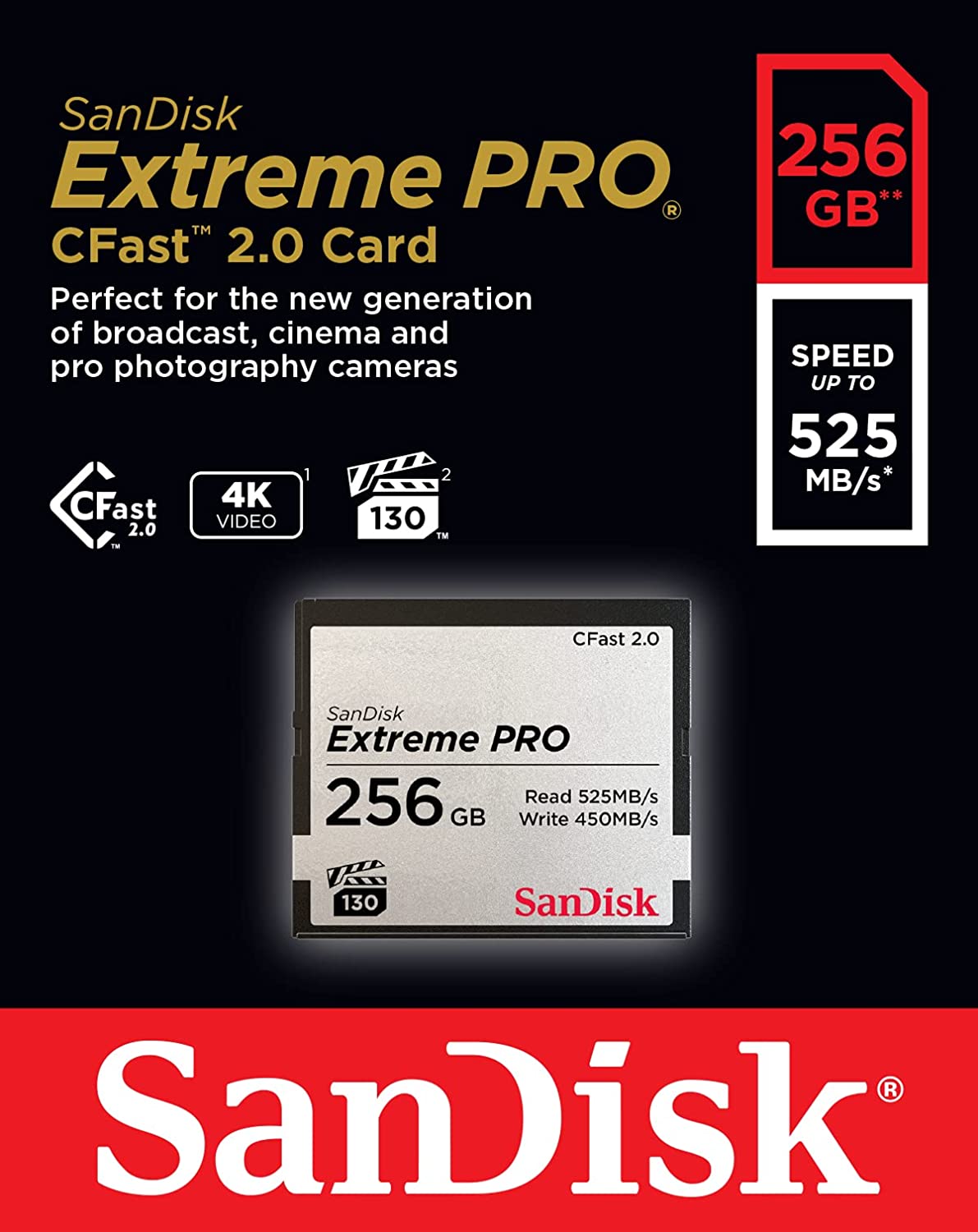 SanDisk - Tarjeta de memoria Extreme PRO CFast 2.0 de 256 GB, SDCFSP-256G-G46D