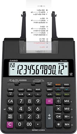 HR-170RC Calculadora de impresión, Color Negro, 2.6 x 6.5 x 11.6 Pulgadas